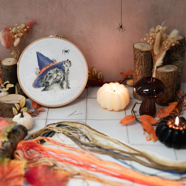 'The witches cat' cross stitch kit by Wrendale Designs