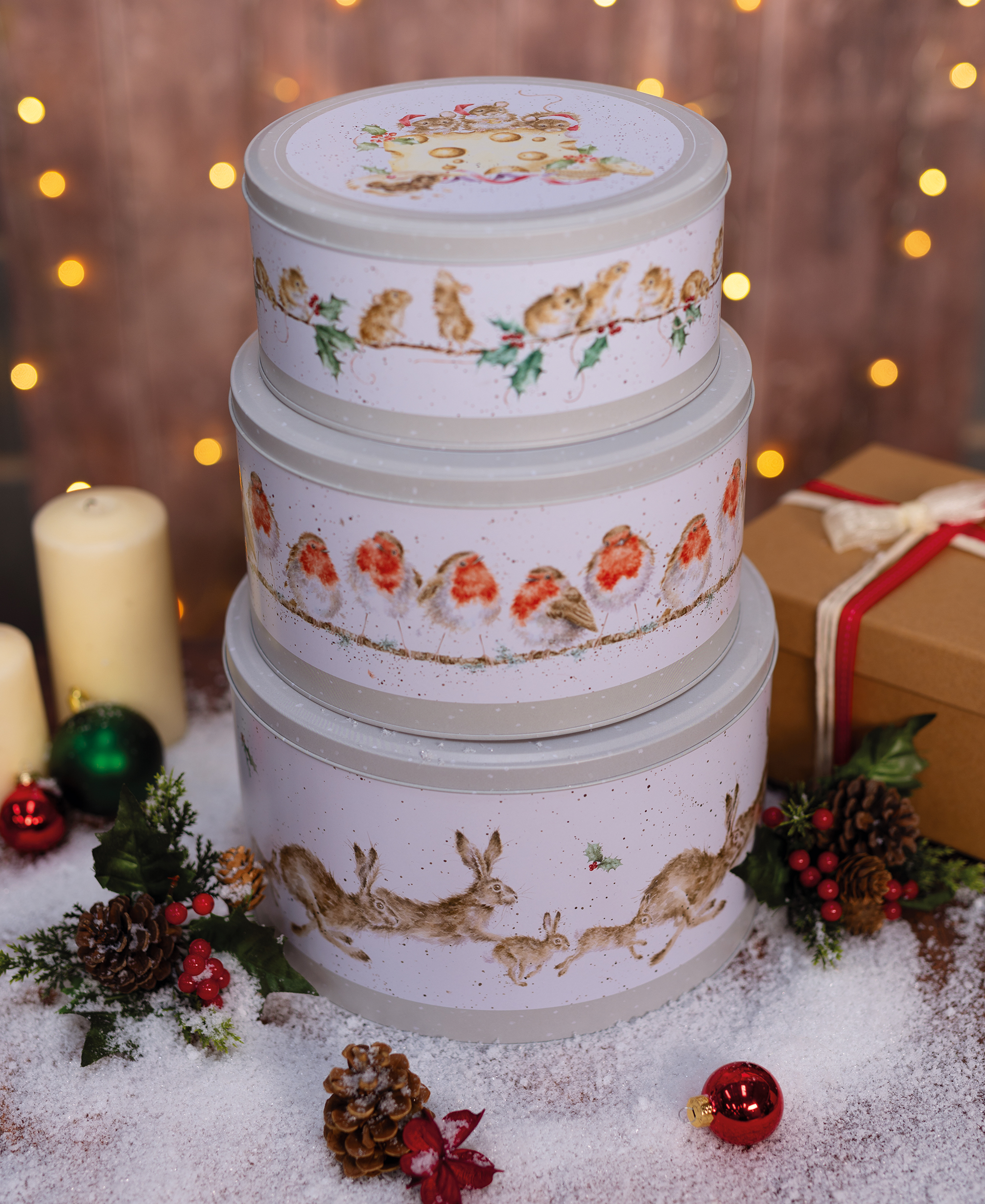 CHRISTMAS FESTIVE TIN CAKE SET OF 3 - Eddingtons