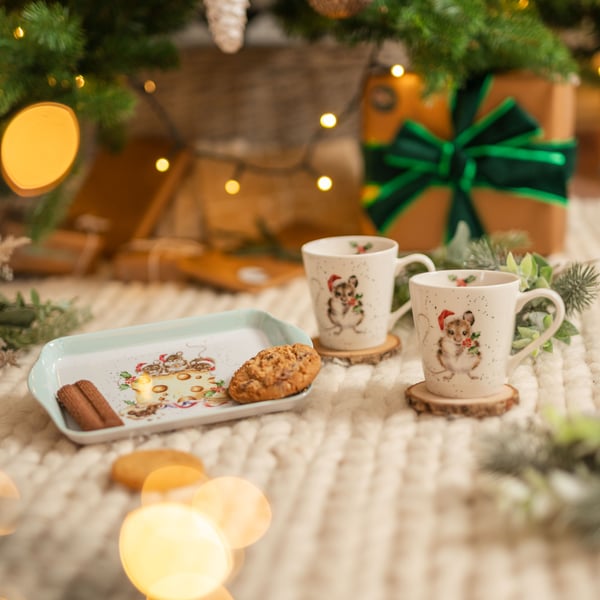 Holly jolly Christmas mug and tray set