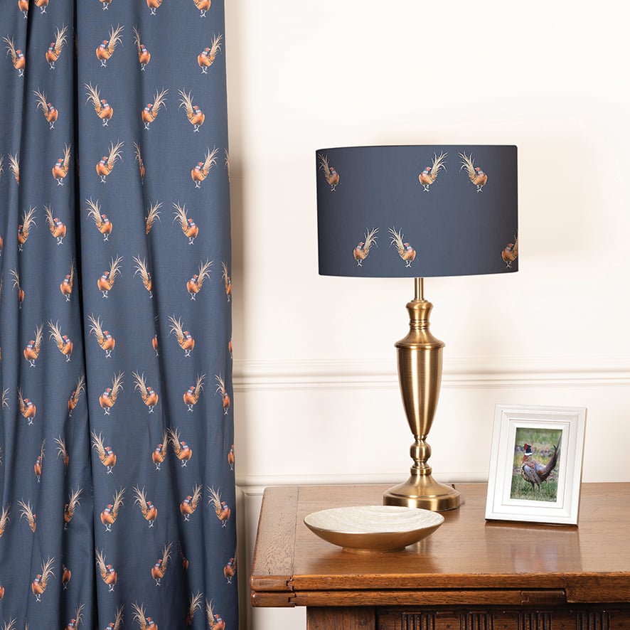 Navy Pheasant Wrendale fabric and lampshade