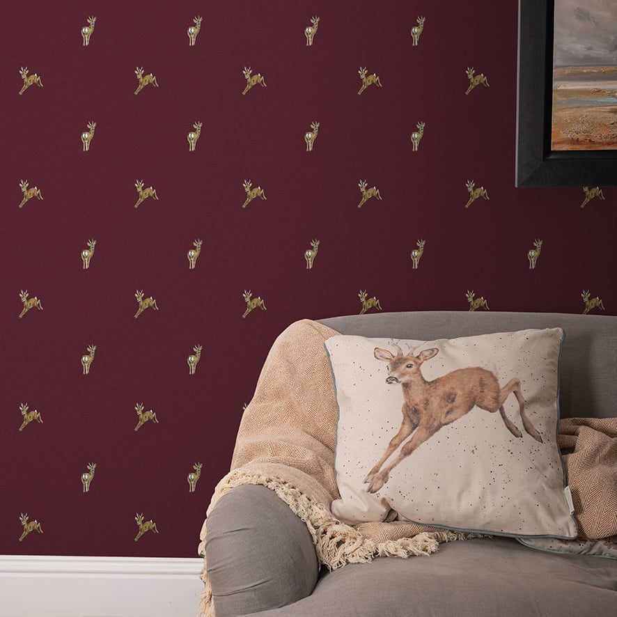 Mulberry deer Wrendale wallpaper and cushion