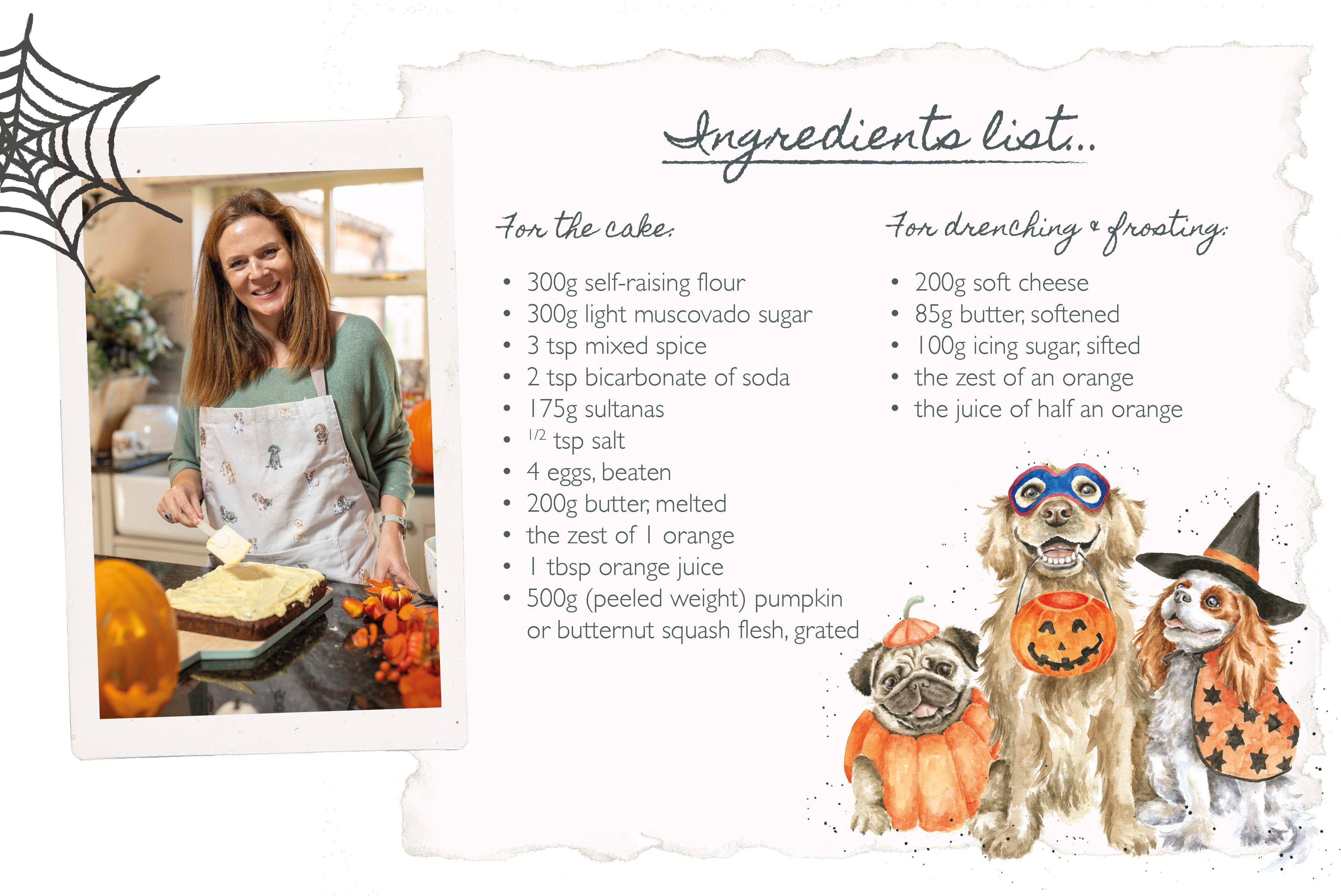 Ingredients list for a Halloween pumpkin cake